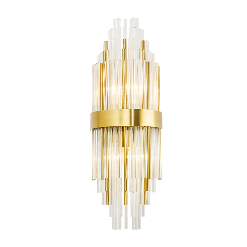 Golden Crystal Layered Sconce Light For Living Room - Modern Wall Mounted Lamp (2 Lights)