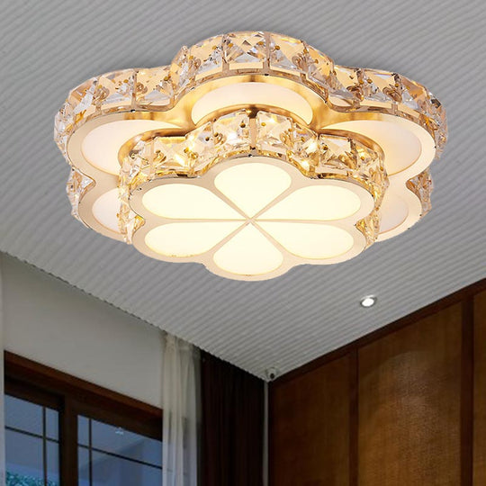 Modern Crystal Block Flower Flush Mount Led Ceiling Light Fixture 10’/12’/14’ W White