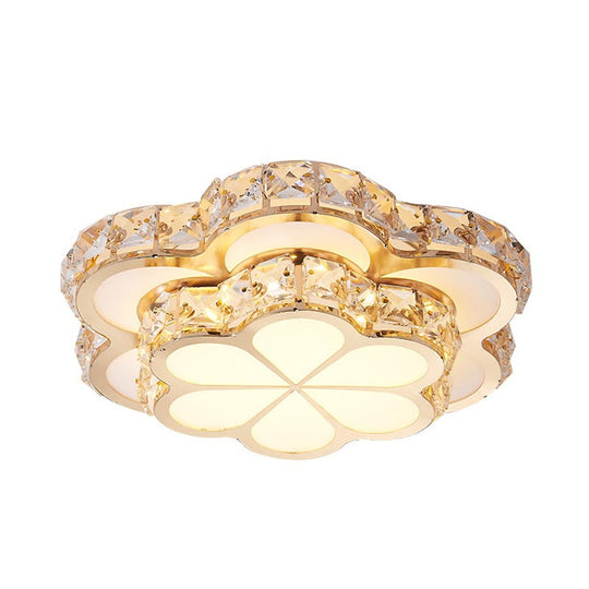 Modern Crystal Block Flower Flush Mount Led Ceiling Light Fixture 10’/12’/14’ W White