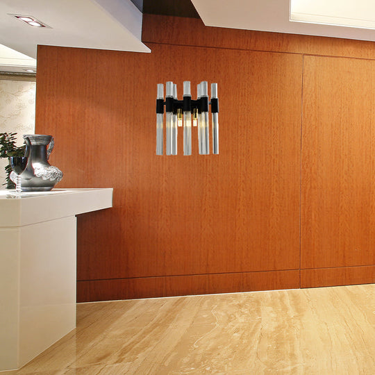 Modern Black Crystal Tube Sconce: 2-Light Wall Mounted Lamp For Living Room