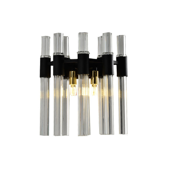 Modern Black Crystal Tube Sconce: 2-Light Wall Mounted Lamp For Living Room