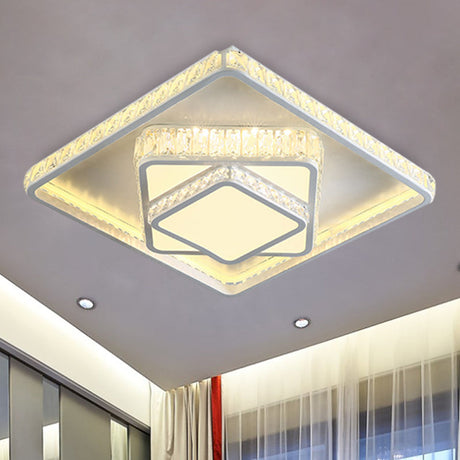 Minimalist Faceted Crystal White Ceiling Light Fixture - Led Flush Mount 19.5/23.5 W