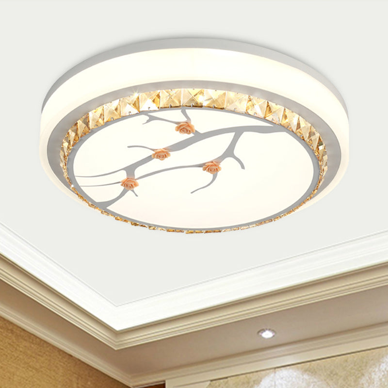 Simple Crystal Drum Ceiling Flush Mount - White Led Light For Bedroom (White/3 Color A/B) / B