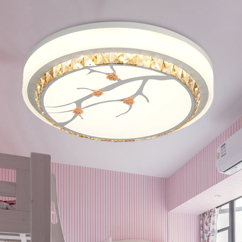 Simple Crystal Drum Ceiling Flush Mount - White Led Light For Bedroom (White/3 Color A/B)