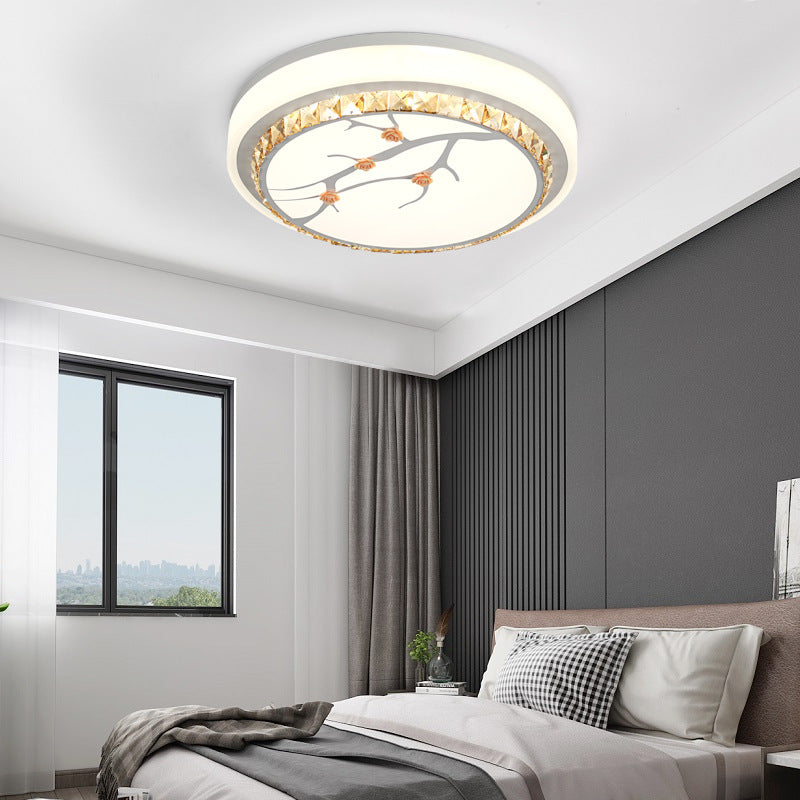 Simple Crystal Drum Ceiling Flush Mount - White Led Light For Bedroom (White/3 Color A/B)