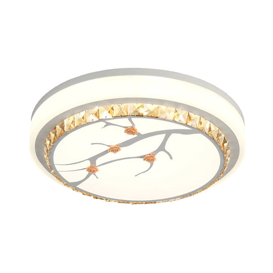 Simple Crystal Drum Ceiling Flush Mount - White Led Light For Bedroom (White/3 Color A/B)