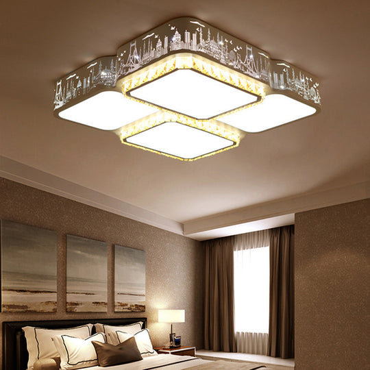 Modern K9 Crystal Led Ceiling Light - Flush Mount Acrylic Shade Remote Control Dimming