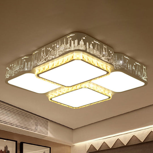 Modern K9 Crystal Led Ceiling Light - Flush Mount Acrylic Shade Remote Control Dimming 21.5/37.5