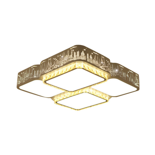 Modern K9 Crystal Led Ceiling Light - Flush Mount Acrylic Shade Remote Control Dimming 21.5/37.5