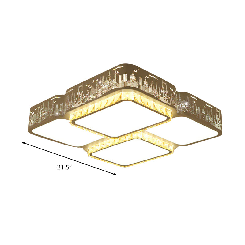 Modern K9 Crystal Led Ceiling Light - Flush Mount Acrylic Shade Remote Control Dimming