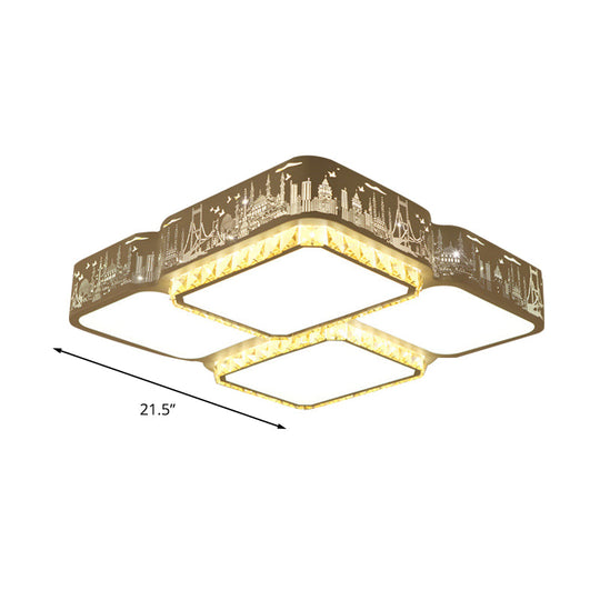 Modern K9 Crystal Led Ceiling Light - Flush Mount Acrylic Shade Remote Control Dimming 21.5/37.5