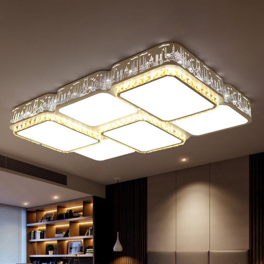 Modern K9 Crystal Led Ceiling Light - Flush Mount Acrylic Shade Remote Control Dimming 21.5/37.5