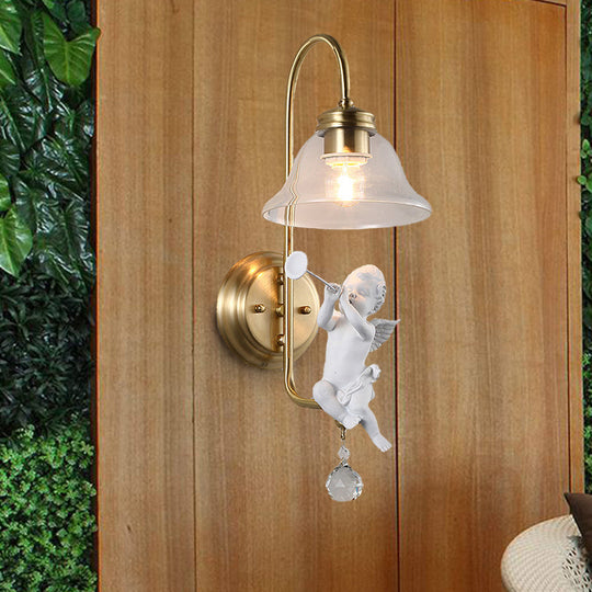 Modern Gold Glass Sconce Light With Resin Deco - 1-Light Wall Lamp