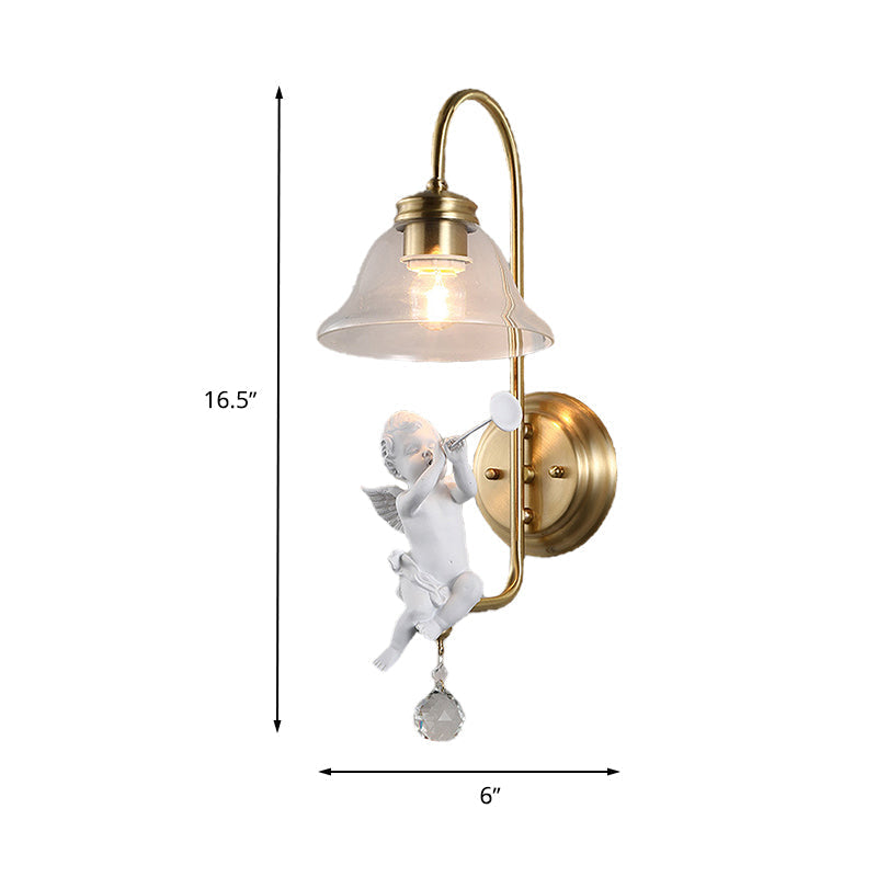 Modern Gold Glass Sconce Light With Resin Deco - 1-Light Wall Lamp