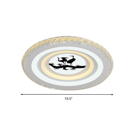 Modern Crystal Led Ceiling Light For Dining Rooms - Round Design Flush Mount White Finish
