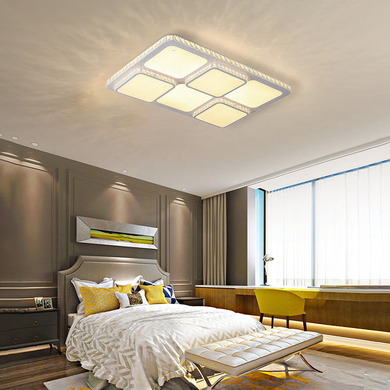 Contemporary Crystal Led Square Flush Mount Lamp – Warm/White Light