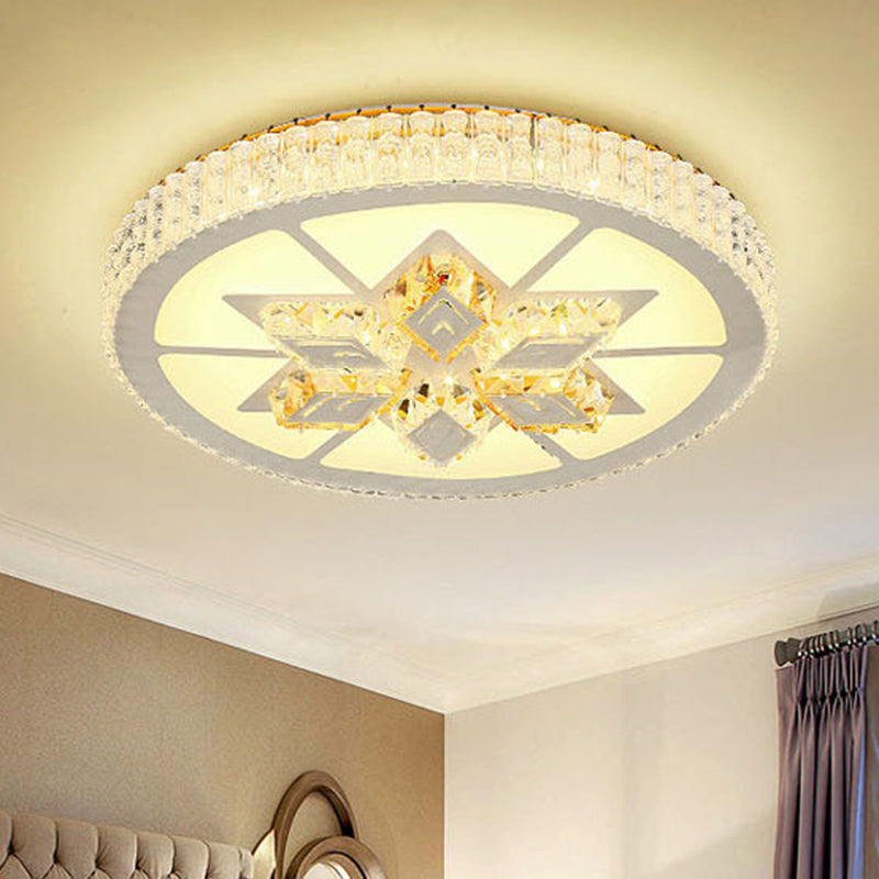 Simple White Led Crystal Flush Mount Lamp - Star/Flower Design | Close To Ceiling Light Fixture For