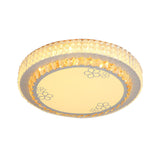 White Crystal Led Flush Mount Lamp With Flower Pattern - Elegant Bedroom Lighting
