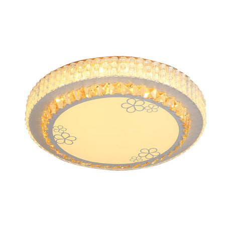 White Crystal Led Flush Mount Lamp With Flower Pattern - Elegant Bedroom Lighting