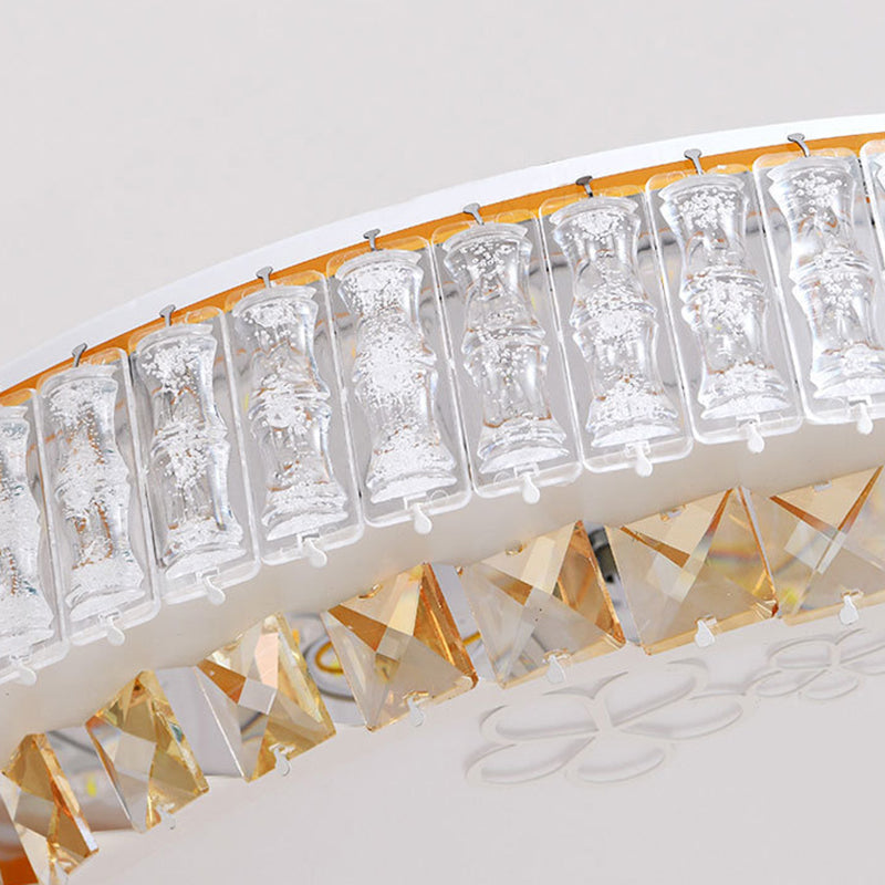 White Crystal Led Flush Mount Lamp With Flower Pattern - Elegant Bedroom Lighting