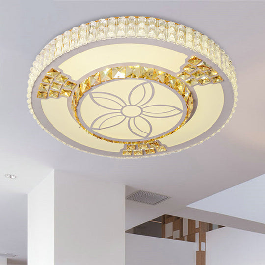 Modern White Crystal Led Flush Mount Lamp For Living Room With Flower-Like Design