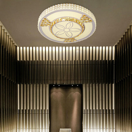 Modern White Crystal Led Flush Mount Lamp For Living Room With Flower-Like Design