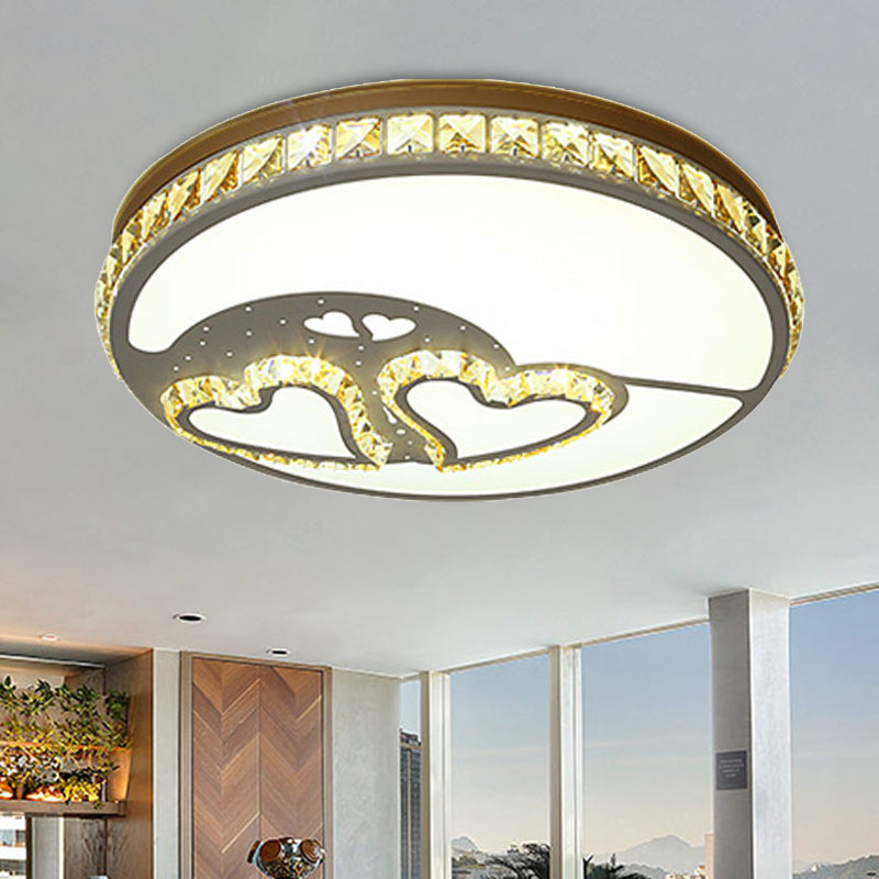 Heart Crystal Flush Mount Led Ceiling Lamp - Modern Bedroom Fixture In White