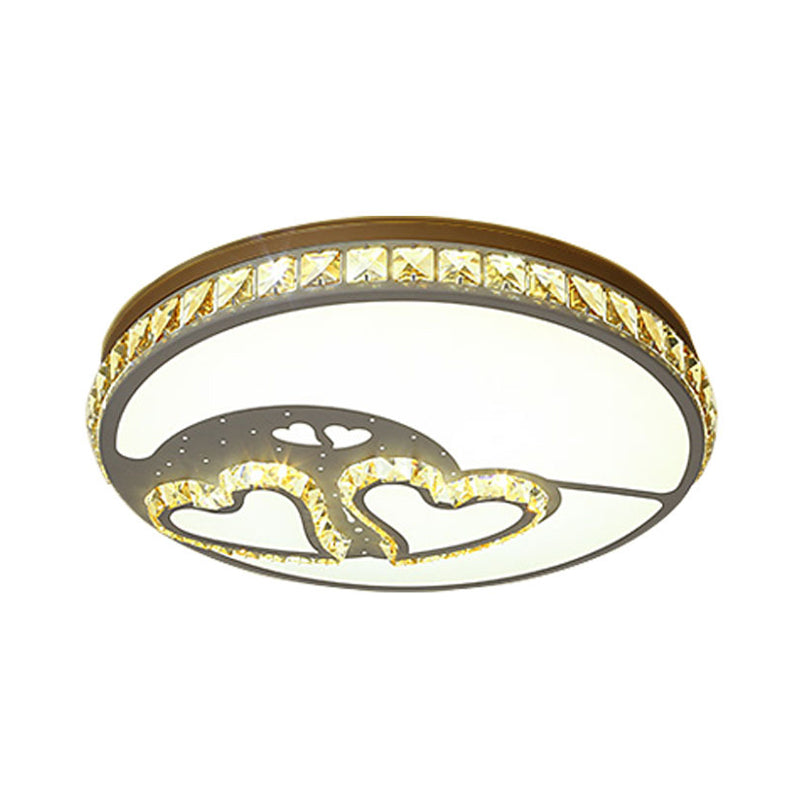 Heart Crystal Flush Mount Led Ceiling Lamp - Modern Bedroom Fixture In White