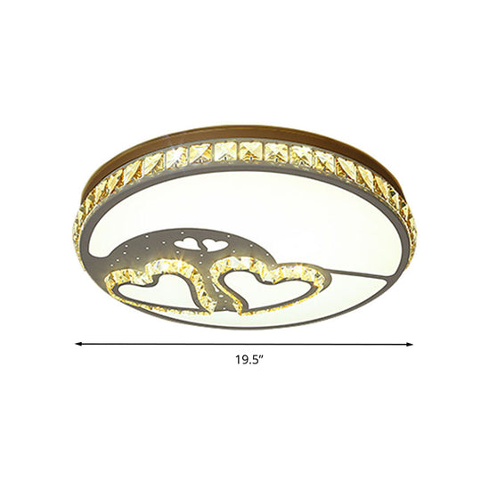 Heart Crystal Flush Mount Led Ceiling Lamp - Modern Bedroom Fixture In White