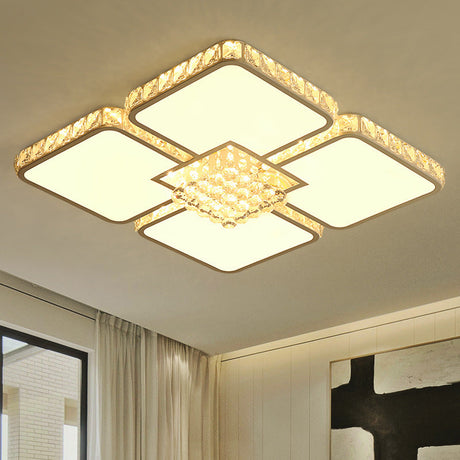 Modern Crystal Led Square Flush Mount Bedroom Ceiling Light Fixture In Warm/White White /
