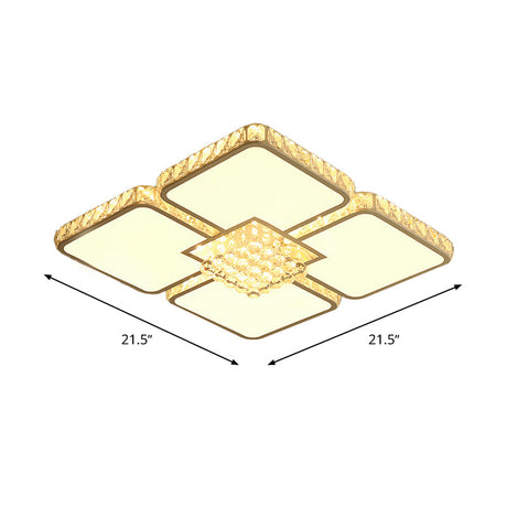 Modern Crystal Led Square Flush Mount Bedroom Ceiling Light Fixture In Warm/White