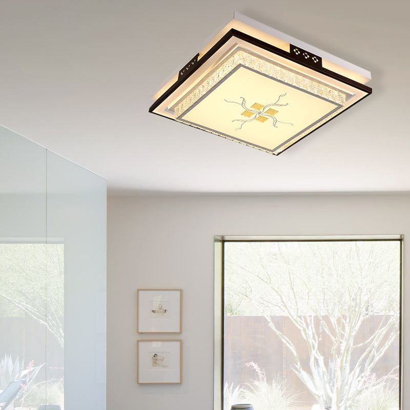 Modern Square Crystal Led Flush Light For Bedroom Ceiling - White With 3 Color Options