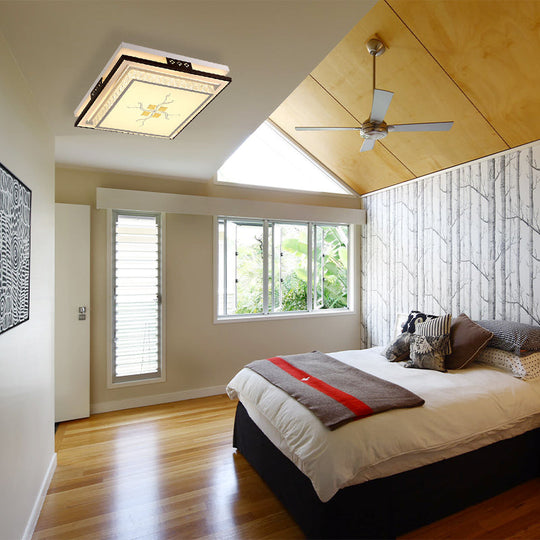 Modern Square Crystal Led Flush Light For Bedroom Ceiling - White With 3 Color Options