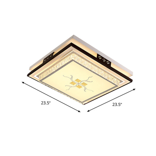 Modern Square Crystal Led Flush Light For Bedroom Ceiling - White With 3 Color Options