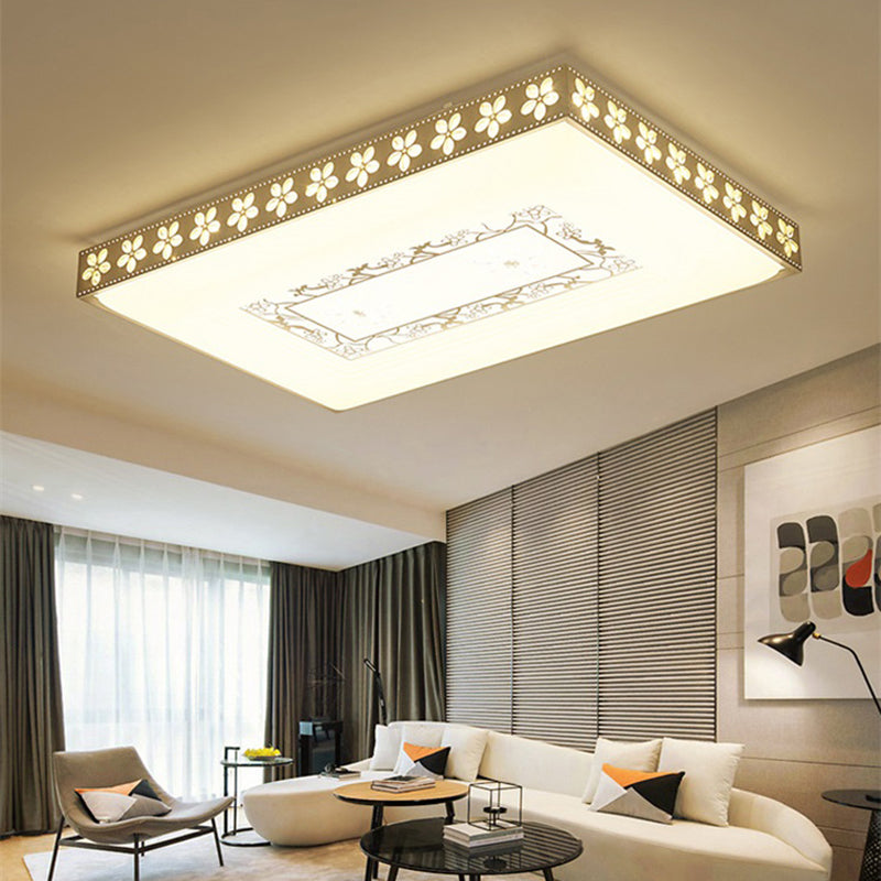 Rectangular Led Crystal Ceiling Light Simple White Flush Mount For Living Room With 3 Color Lights