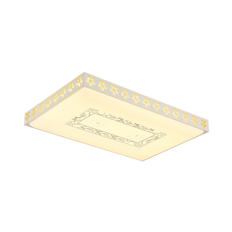 Rectangular Led Crystal Ceiling Light Simple White Flush Mount For Living Room With 3 Color Lights