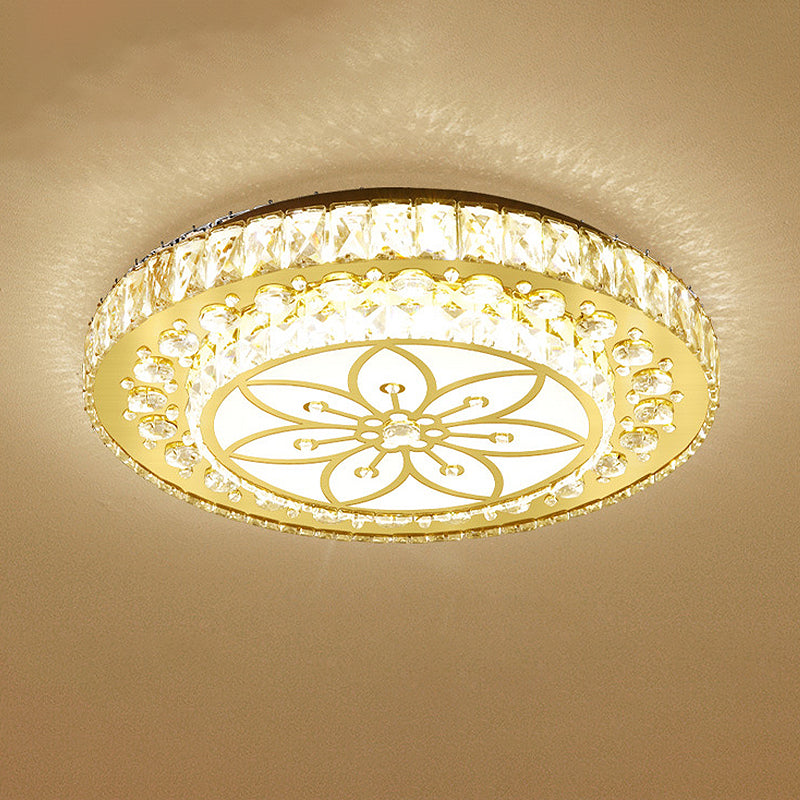 Golden Crystal Led Flushmount Ceiling Light - Modern 2-Tier Round 3Rd Gear Flush Lighting Gold