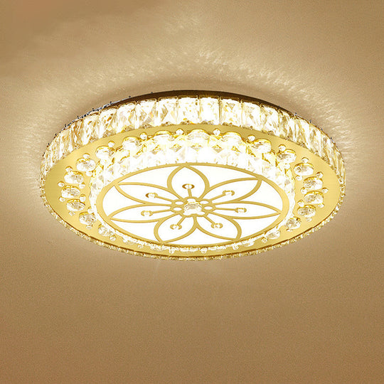 Golden Crystal Led Flushmount Ceiling Light - Modern 2-Tier Round 3Rd Gear Flush Lighting Gold