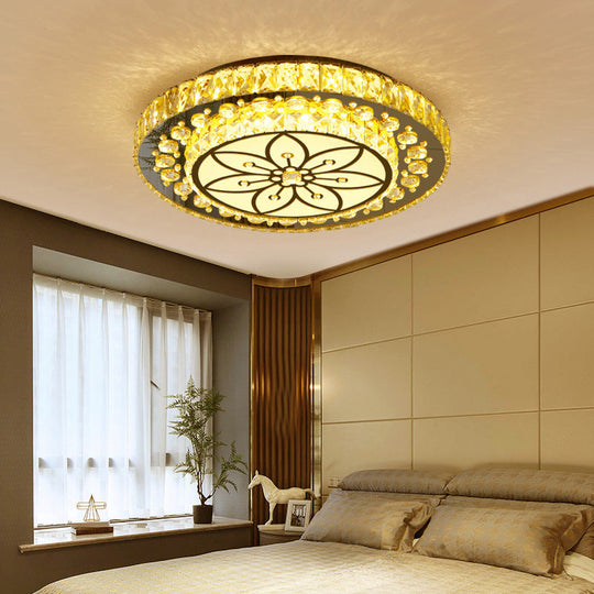 Golden Crystal Led Flushmount Ceiling Light - Modern 2 - Tier Round 3Rd Gear Flush Lighting