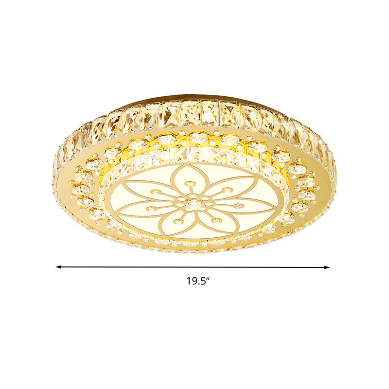 Golden Crystal Led Flushmount Ceiling Light - Modern 2 - Tier Round 3Rd Gear Flush Lighting