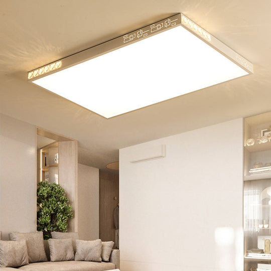 Flush Mounted Led Crystal Ceiling Light With Acrylic Shade - Rectangle/Round Options