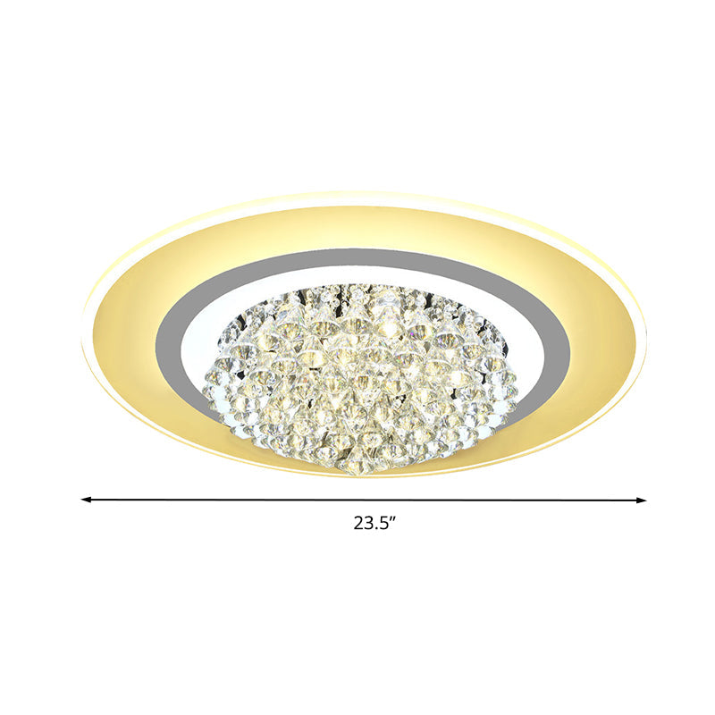 18’/23.5’ Led Round Flush Light Fixture - Elegant White Crystal Mount Lighting For Living Room