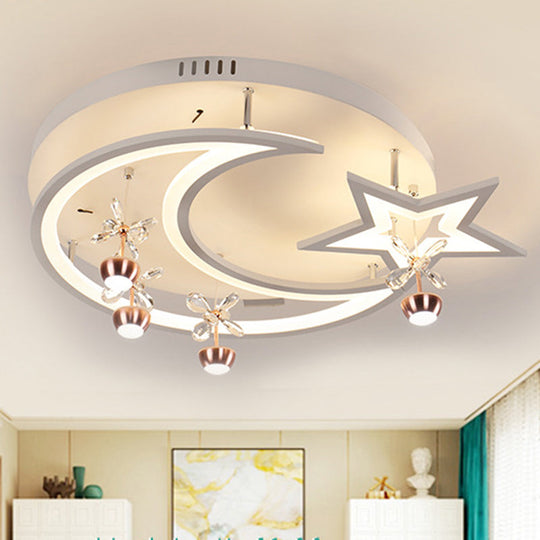 Led Acrylic Flush Ceiling Light - Modern Style White Star Moon Bedroom Lamp In 3 Color Options