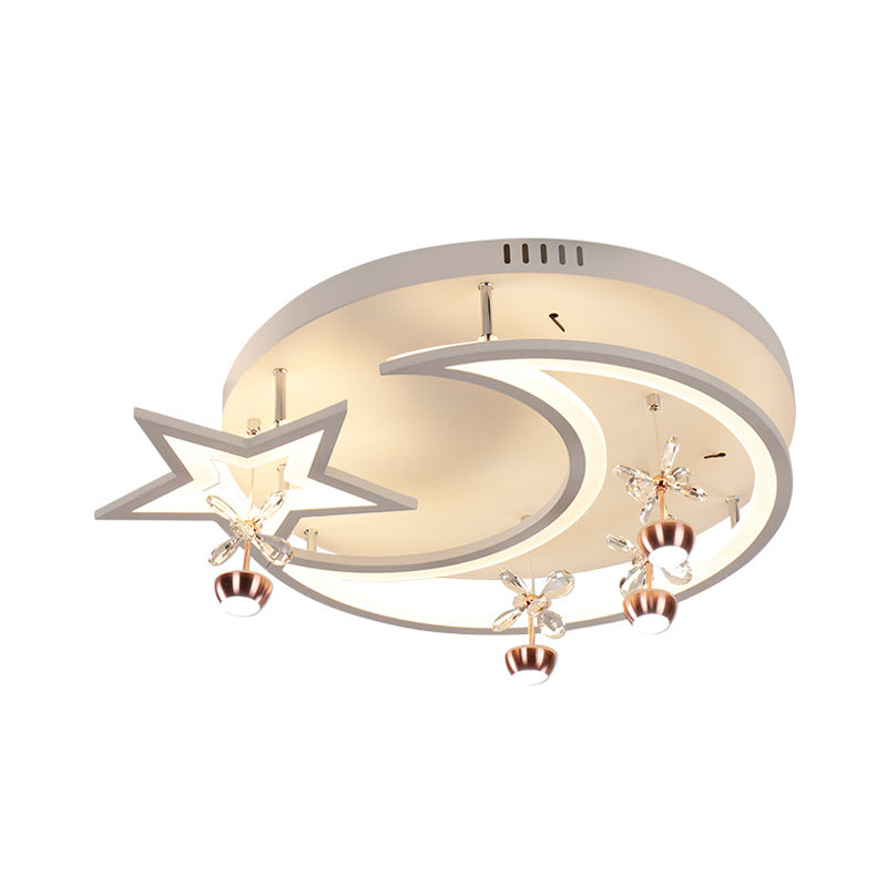 Led Acrylic Flush Ceiling Light - Modern Style White Star Moon Bedroom Lamp In 3 Color Options