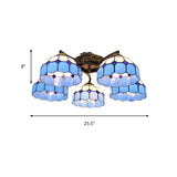 Tiffany Stained Glass Ceiling Light With 5 Scalloped Heads In Antique Bronze - Perfect For Bedroom