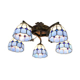 Tiffany Stained Glass Ceiling Light With 5 Scalloped Heads In Antique Bronze - Perfect For Bedroom