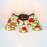 Tiffany Stained Glass Ceiling Light With 5 Scalloped Heads In Antique Bronze - Perfect For Bedroom /