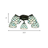 Tiffany Stained Glass Ceiling Light With 5 Scalloped Heads In Antique Bronze - Perfect For Bedroom