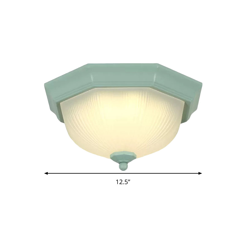 Macaron Style Flush Ceiling Light With Ridge Glass Dome Shape - Ideal For Balcony