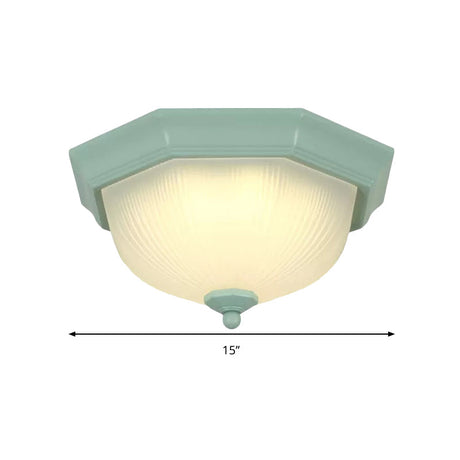 Macaron Style Flush Ceiling Light With Ridge Glass Dome Shape - Ideal For Balcony